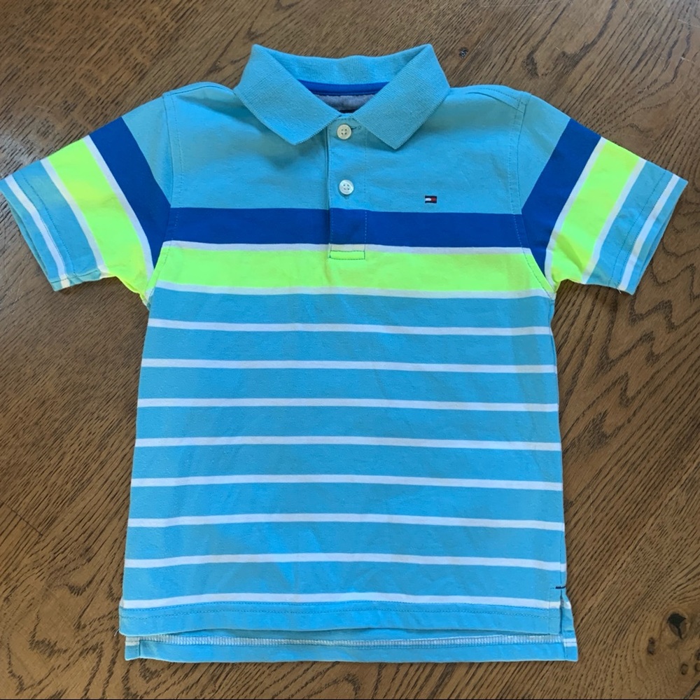Tommy Hilfiger boys Easter blue green polo shirt sleeve size 5
